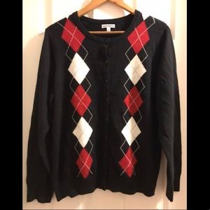 Croft barrow black cardigan w red white argyle
